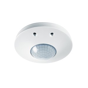 Detector de presencia con ángulo de cobertura de 360°, alcance 8m y sensor acústico integrado.